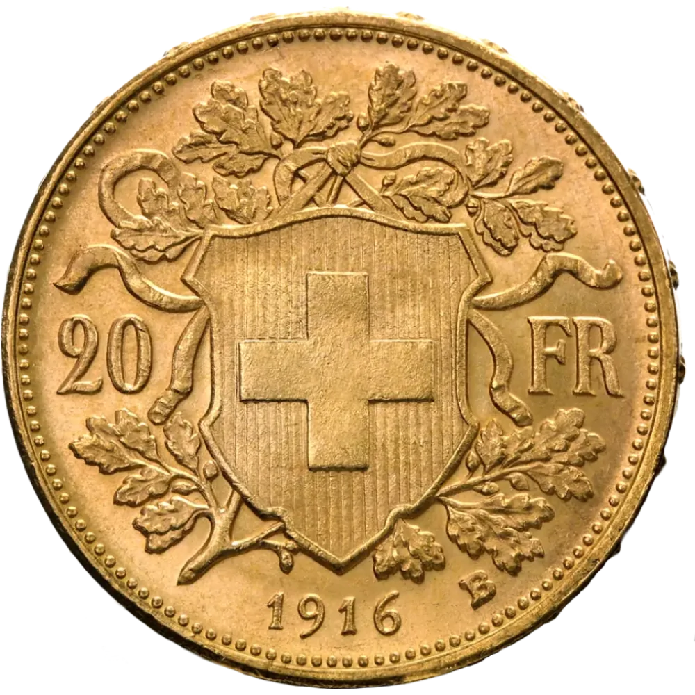 Златна монета 20 Швейцарски франка Вренели