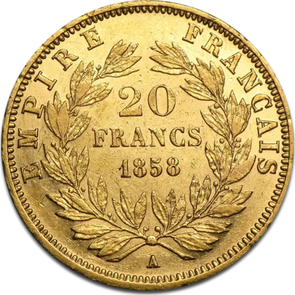 Златна монета 20 Френски франка Наполеон III